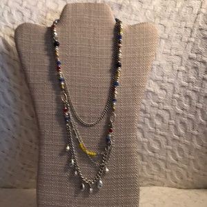 Silver yellow red blue necklace